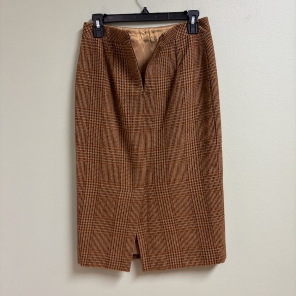 Max Mara Womens Brown Plaid Wool Alpaca Midi Pencil Skirt Size 4 US Academia Y2K - Picture 3 of 8